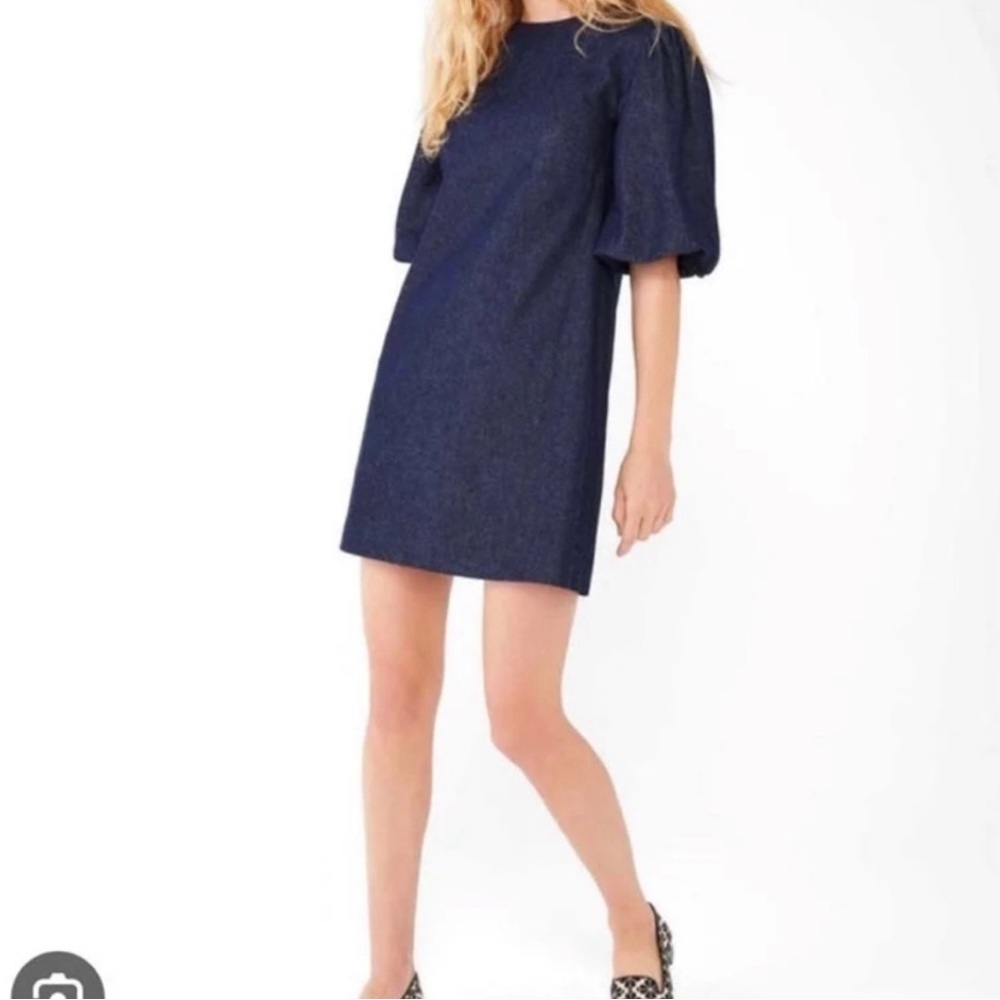 Kate Spade New York Womens Blue Denim 3/4 Puff Sleeve Shift Dress Size 0